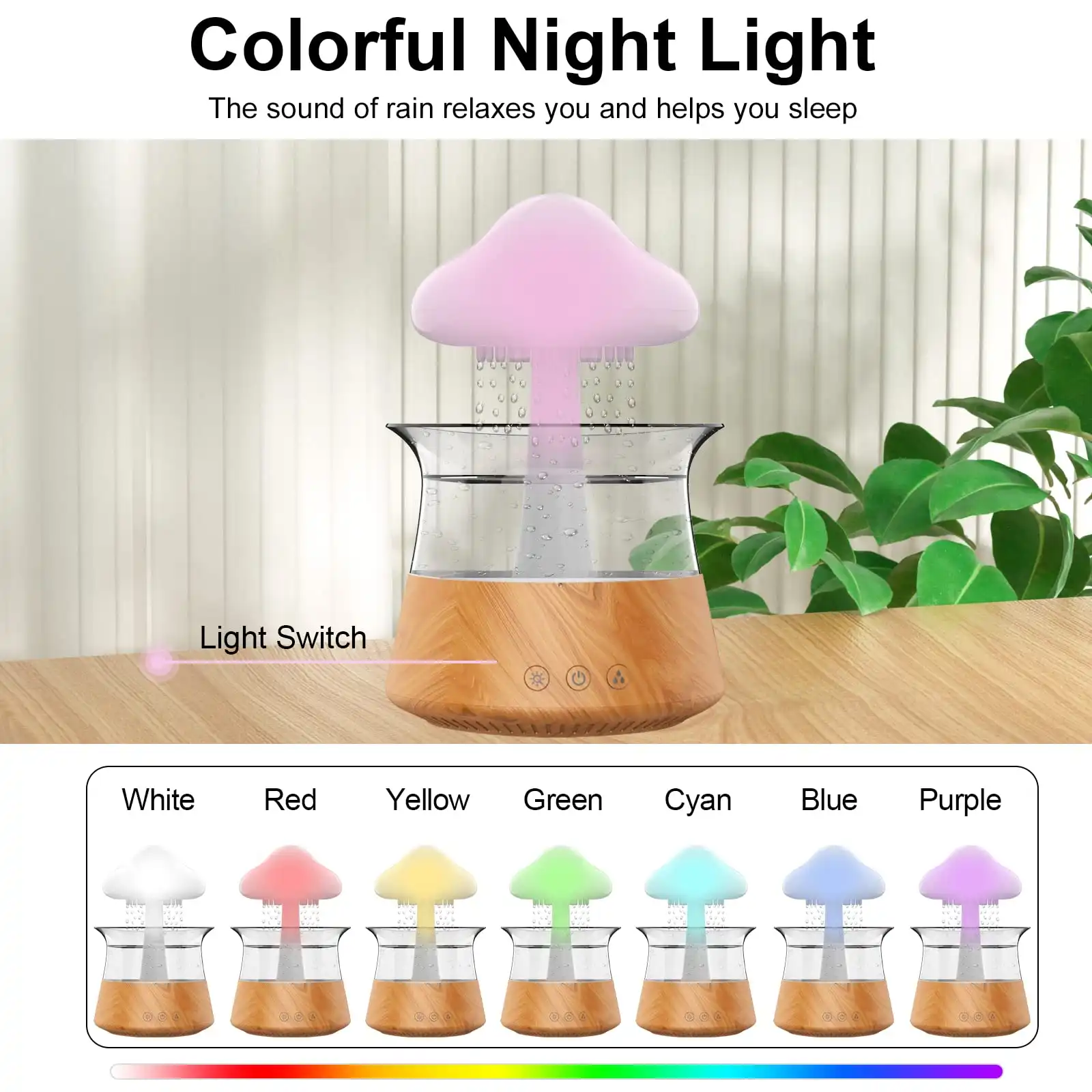 Mushroom Aromatherapy Night Light Bedroom Bedside Sleep Air Humidifier  Sleep Aid Lamp Automatic Alcohol Sprayer(Blue)